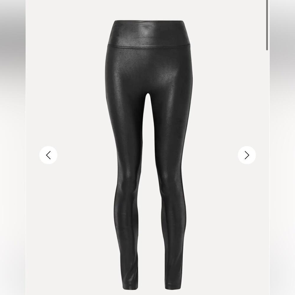 Spanx Black Faux Leather‎ Tummy Control Leggings 2437 Sz Large MSRP $98
